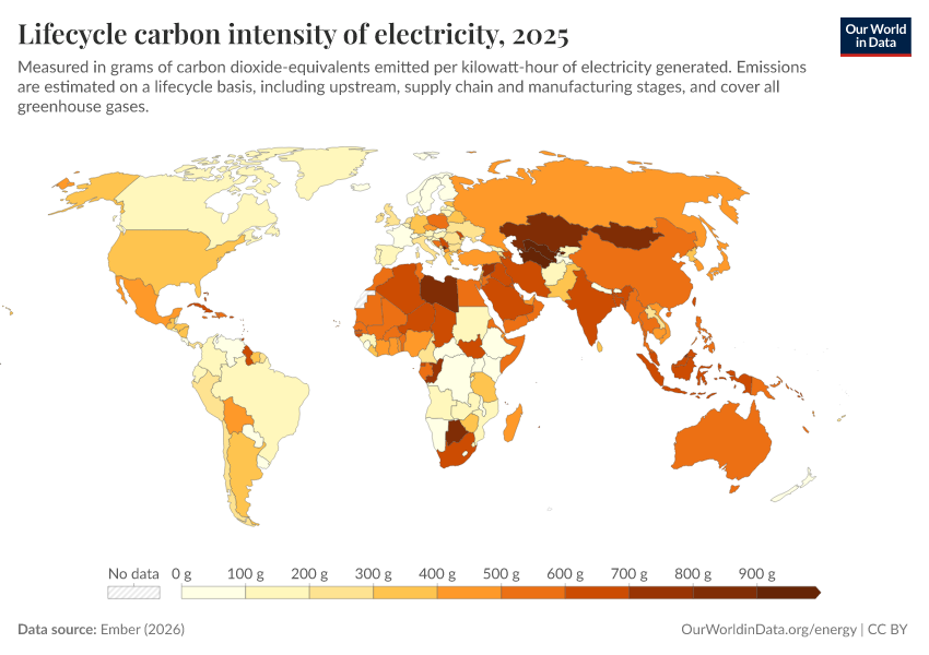 A thumbnail of the "Lifecycle carbon intensity of electricity" chart