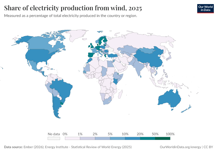 A thumbnail of the "Share of electricity production from wind" chart