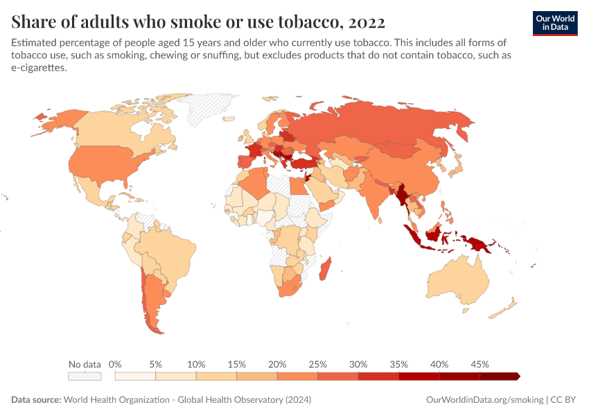 A thumbnail of the "Share of adults who smoke or use tobacco" chart