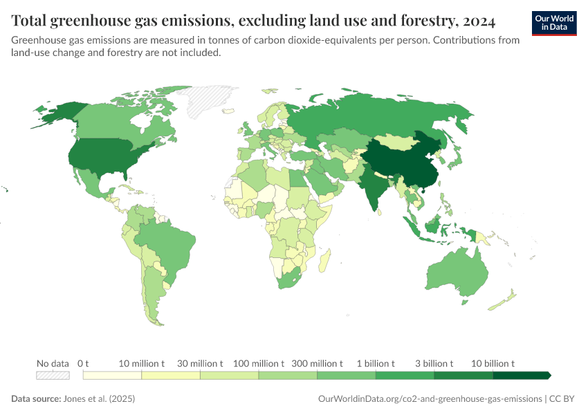 A thumbnail of the "Total greenhouse gas emissions, excluding land use and forestry" chart