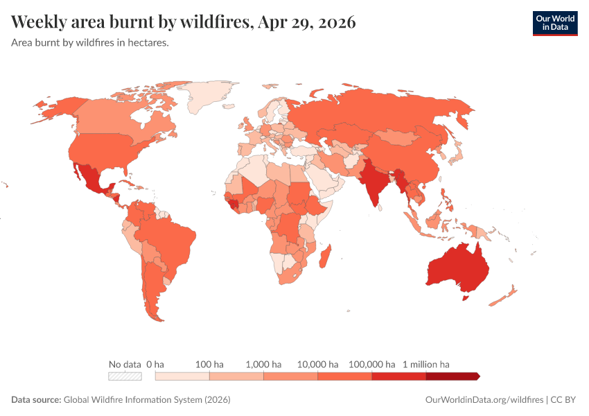A thumbnail of the "Weekly area burnt by wildfires" chart