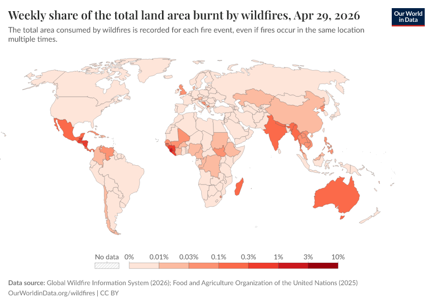 A thumbnail of the "Weekly share of the total land area burnt by wildfires" chart